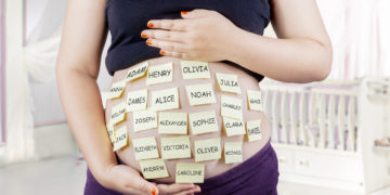 Pregnant belly with baby names choices